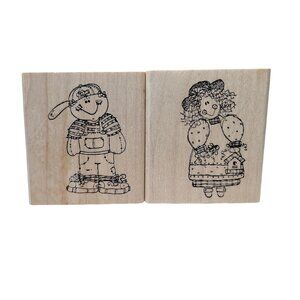 Boy and Girl Wooden Rubber Stamp Set By Imaginations